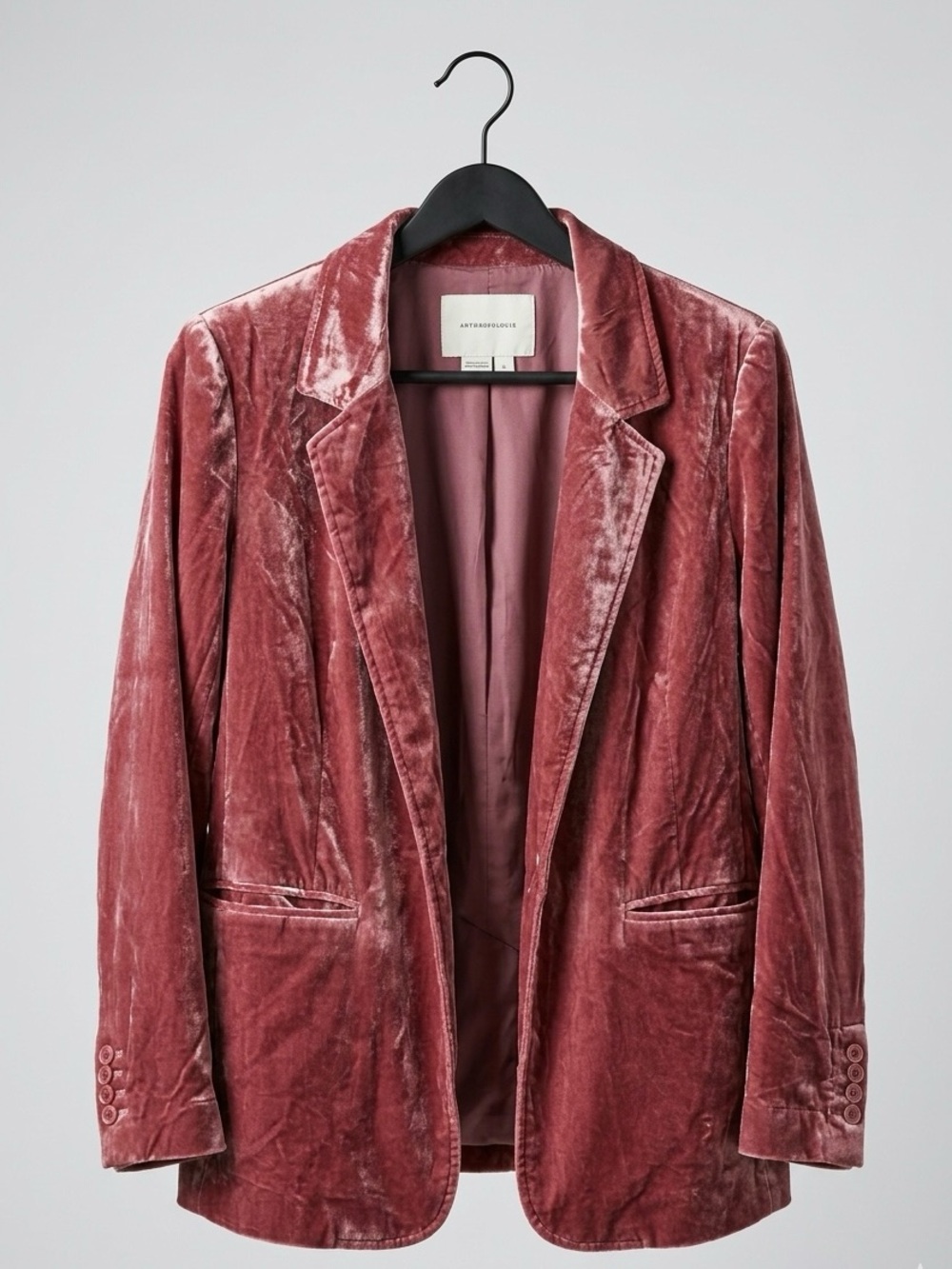Anthropologie Rich Pink Velvet Blazer Jacket with Tulip Hem - size xl